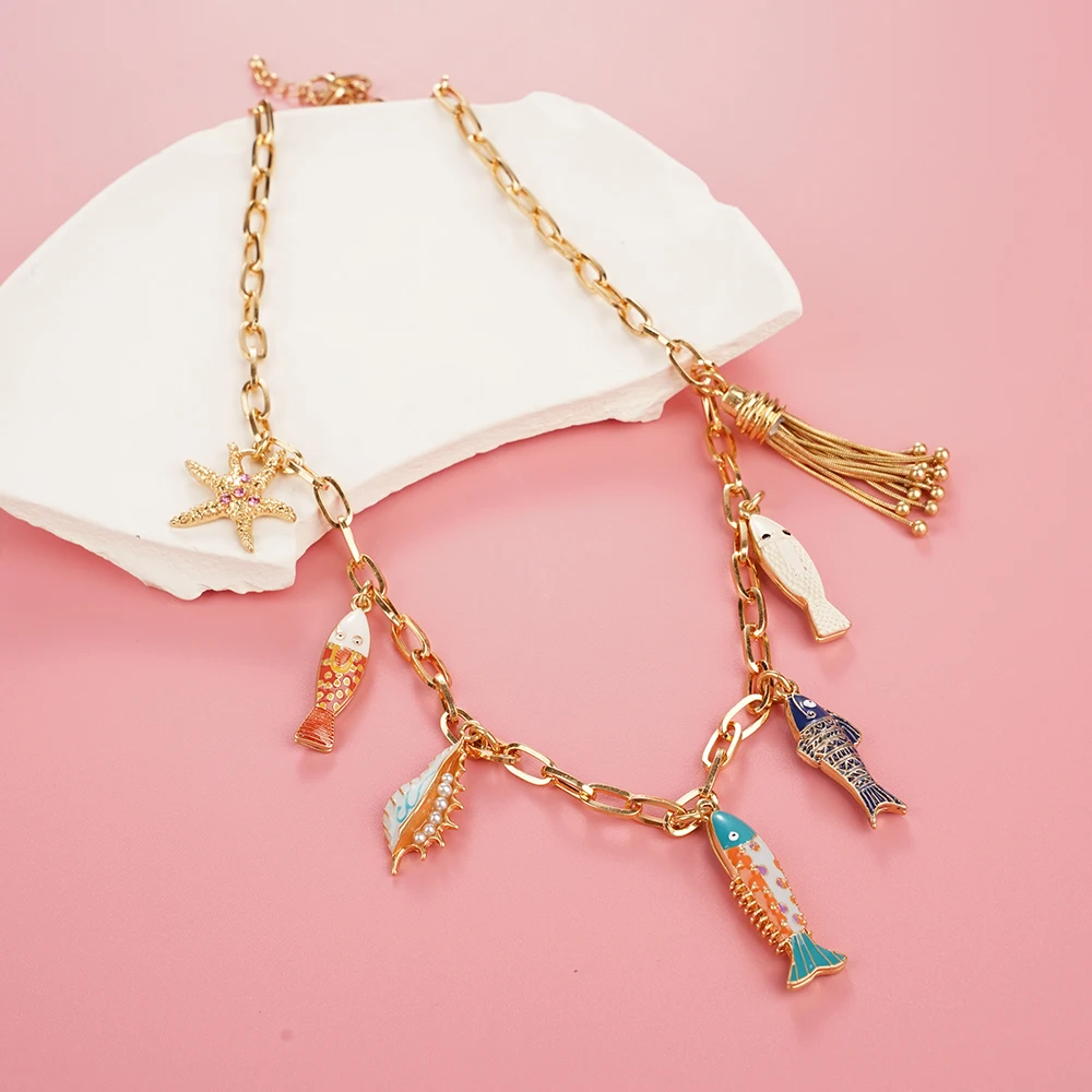 

Bohemian Colorful Cute Fish Necklace For Woman Stainless Accessories Mermaid Pendant Jewelry Trend 2024 Free Shipping