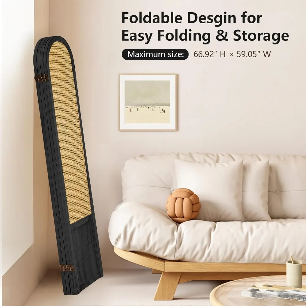 4 لوحات مقسمة للغرفة، شاشة خصوصية قابلة للطي، لوحة مقسمة لغرفة الروطان الخشبية قابلة للطي، شاشة تقسيم محمولة، مقسم حائط