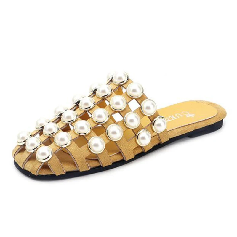 Fashion Summer Beach Sandals Shoes Pearl Sandals Thin Belt Roman Flat Women Flip Flops Casual Flat Slippers Women Sandalias