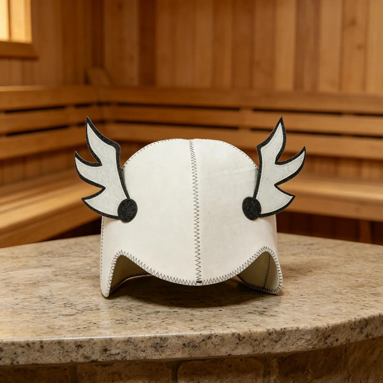 White Antler Decor Wool Felt Sauna Hat Heat Insulated Russian Banya Cap SPA Steam Room Protective Headwear Unisex