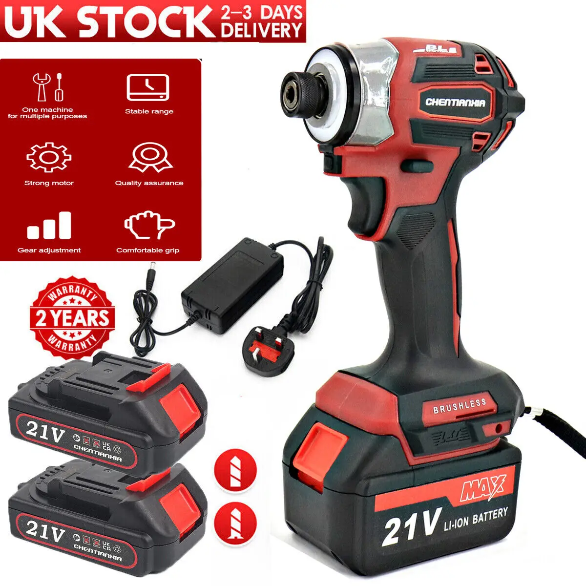 2 BATTERIES Brushless Impact Driver 520NM Cordless Screwdriver Drills Power Tool