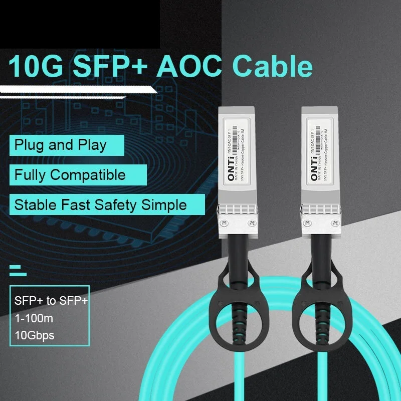 AAA + 10G SFP + สาย AOC - 10GBASE Active Optical SFP Cable, 1-100M, สําหรับ Cisco,Huawei,MikroTik,HP,Intel,Dell... ฯลฯสวิทช์