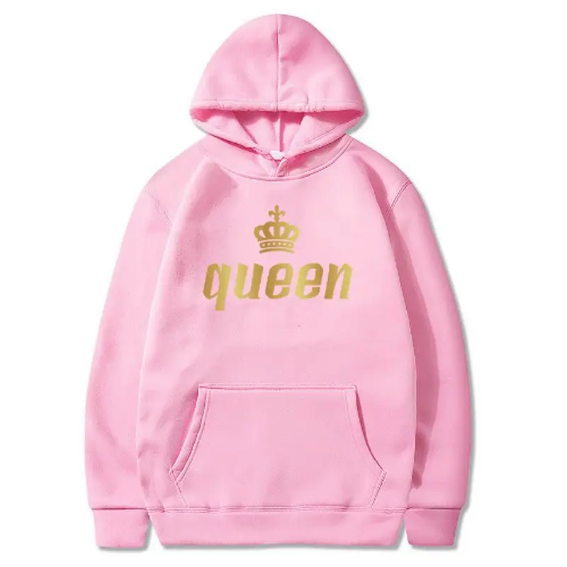 Male and Female Couples New Brand Coat Autumn Winter Hooded King and Queen Printed Pullover Hoodie Loose Sports Long-sleeved