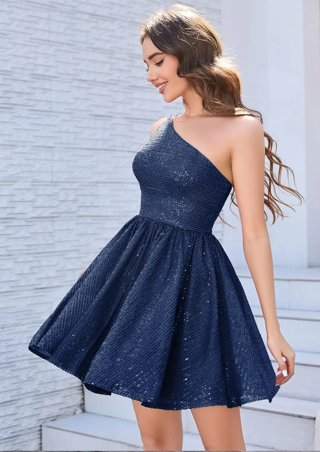 Graduation Dress Sparkly Sequin One Shoulder Short Homecoming Dress for Teens Mini Cocktail Dresses short prom Club Gowns