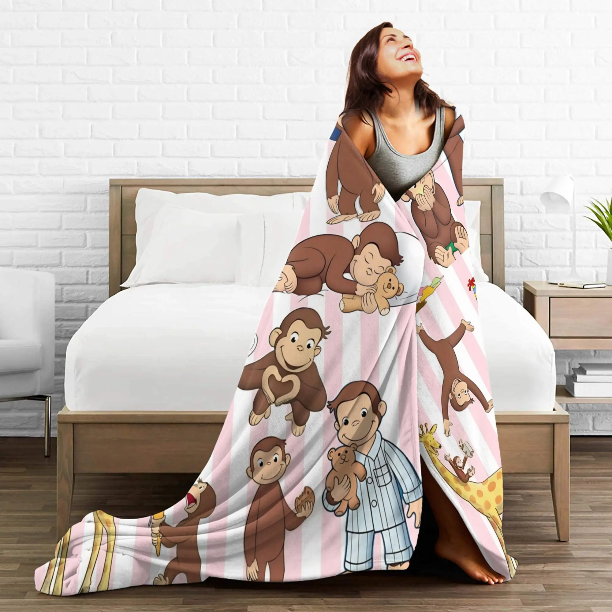 بطانيات جورج الغريبة بطانيات صوف القرد الناعمة المبتكرة لغطاء الخريف/الشتاء،