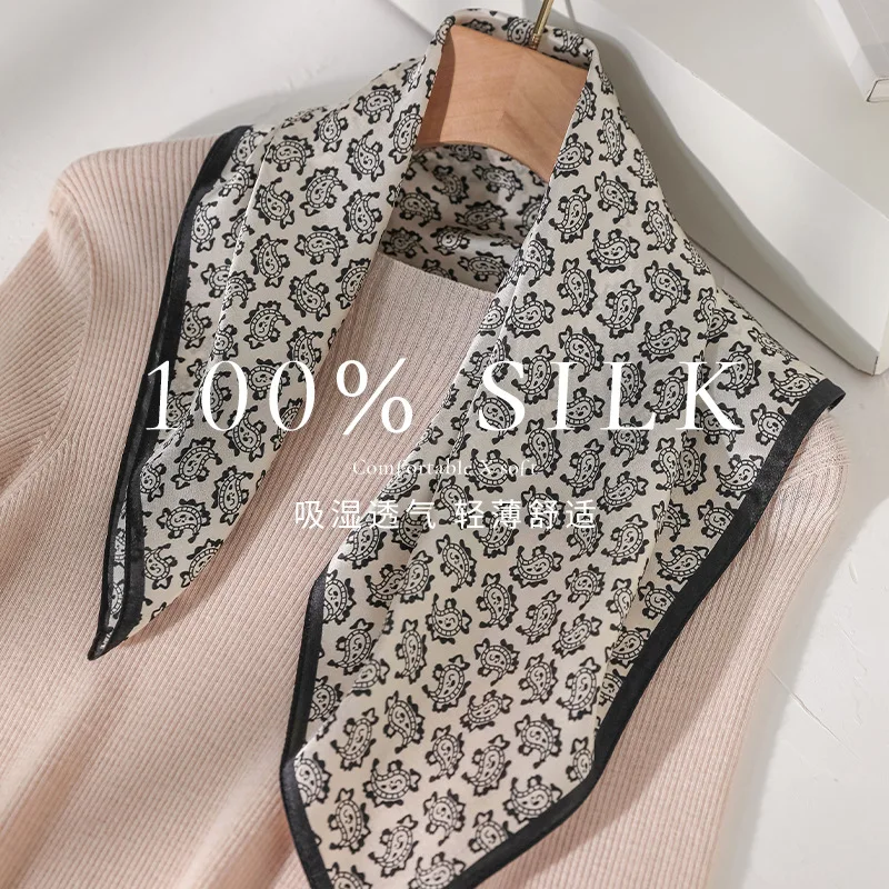 

100% Silk Scarf Women's Hijab Hair Band Square Headbands Hair Scarf Wraps Neckerchief Female Handkerchief Luxury Foulards