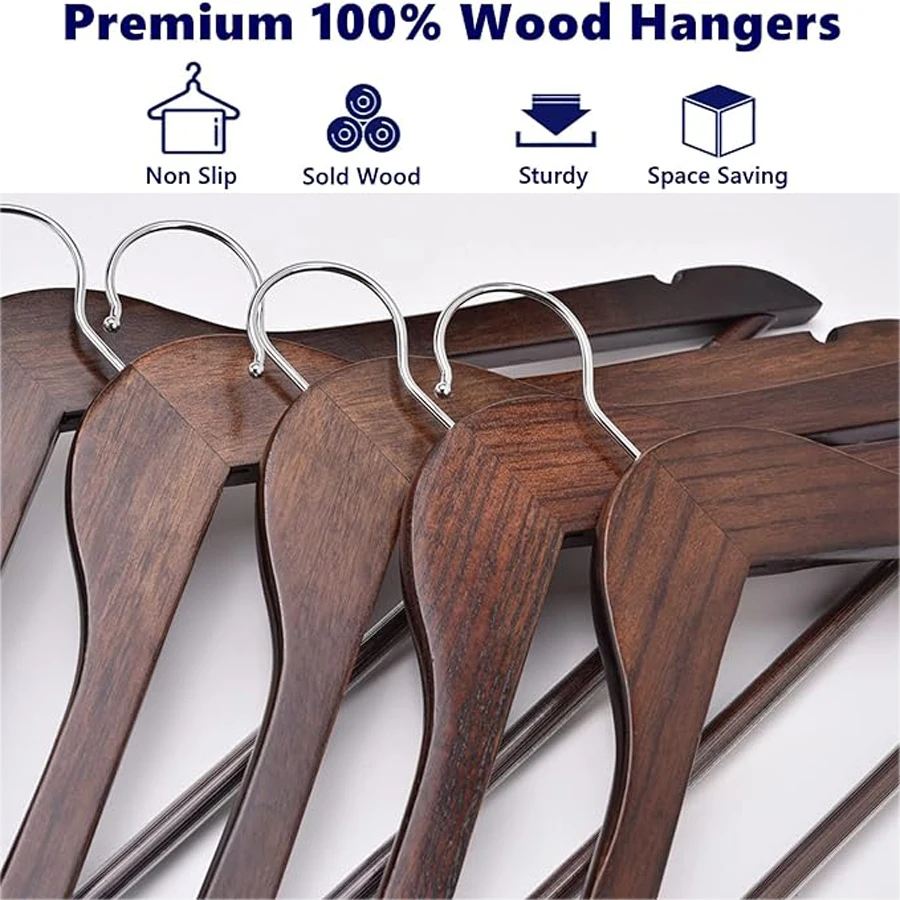 5PCS Wooden Hangers Non-marking Sun Racks Wooden Suit Clothes Hangers Suitable for Shirts Jackets Dresses Trousers Hotel Clothes