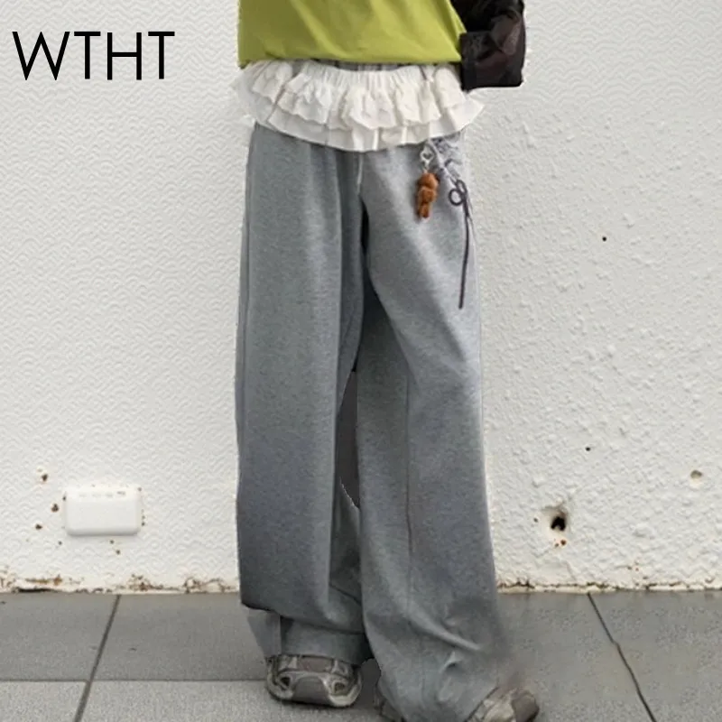 

WTHT Fashion Women's Spliced Removable Ruffle Edge Pants Trendy Drawing Elastic High Waist Trousers Female 2025 Summer 1LS2133