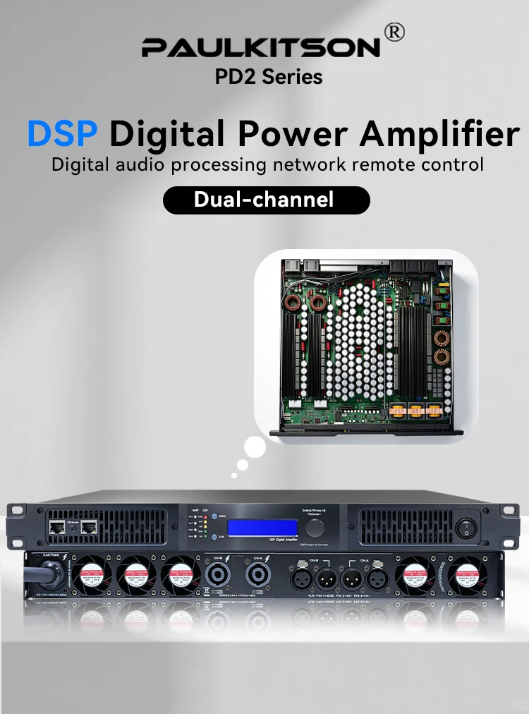 Paulkitson PD2-42DSP Professioneller Leistungsverstärker | 2×4200W RMS @8Ω 2-Kanal-Verstärker für DJ-Subwoofer, Line-Array-Lautsprecher – Detail 2