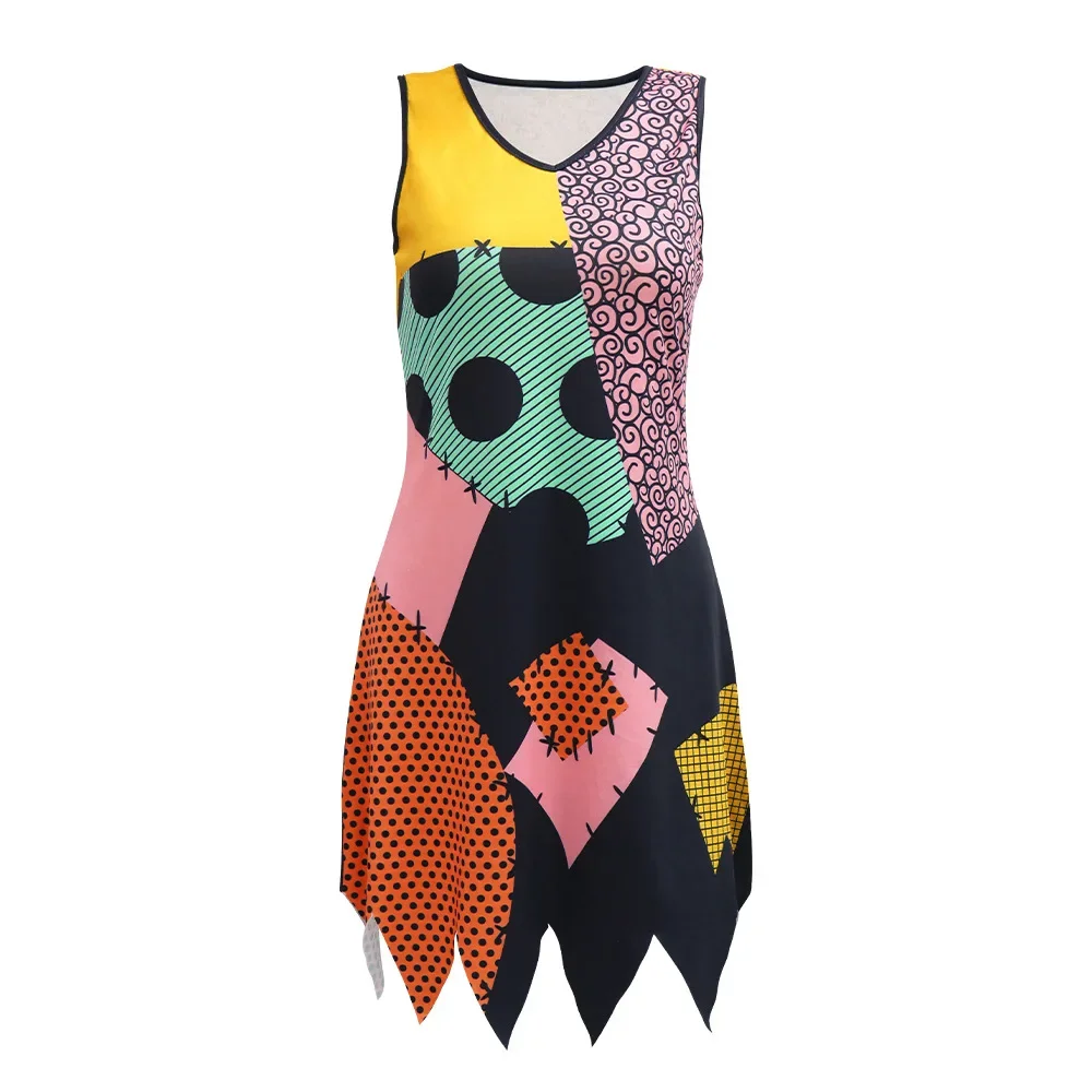 Costumes de cosplay d'Halloween pour filles, robe imprimée Sally Cos, jupe de Noël Cry Night, vêtements fantaisie