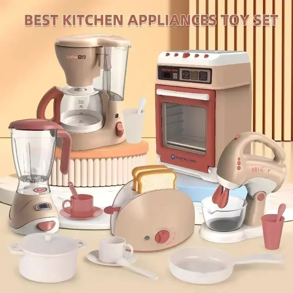 Kookgerei Keukenapparatuur Speelgoedset Elektrisch met licht geluid Kinderkeukenapparatuur Speelgoed Koffiezetapparaat Stofzuiger