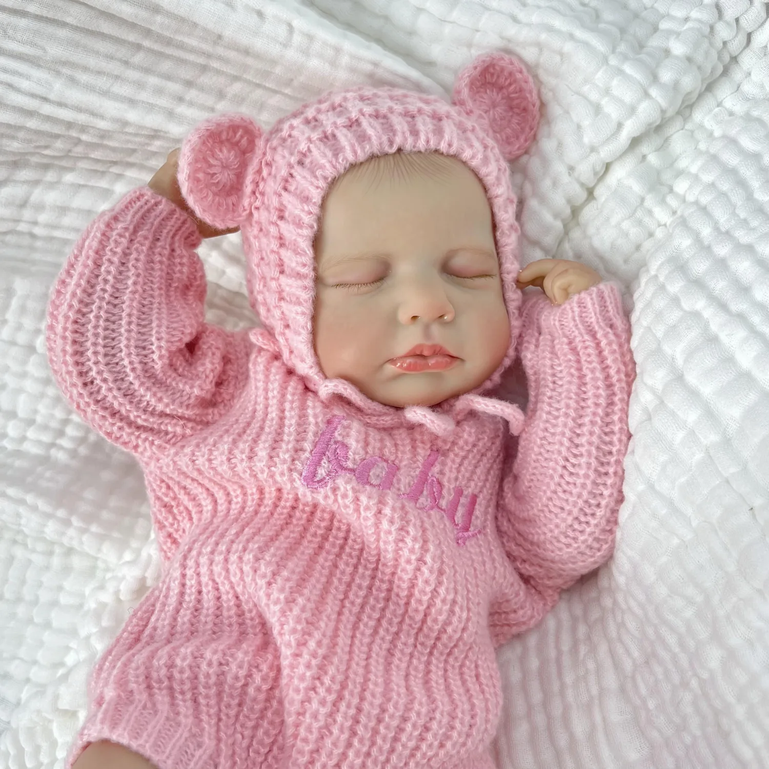 Bambola Reborn BZDOLL Addormentata 19 Pollici con Corpo in Stoffa, Realistica 48 CM, Pelle 3D, Aspetto Naturale, Regalo di Compleanno per Ragazze