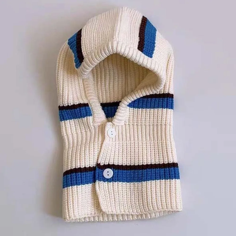 

Personality Soft Baby Knitted Hat Button Dome Infant Balaclava Headgear Elastic Korean Style Infant Pullover Hat Warmer