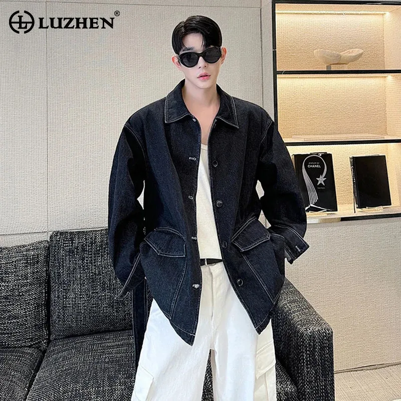 

LUZHEN модная оригинальная свободная джинсовая куртка с большими карманами и вышивкой по краям, мужская новинка 2025 года, корейское красивое мужское пальто JY4465