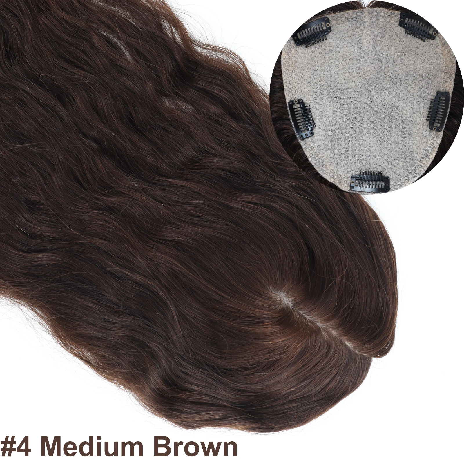 Basistopper van zijden huid met clips in # 4 middenbruine echte maagdelijke Europese menselijke haartoupet voor dames 6x6" zijden top haarstukken