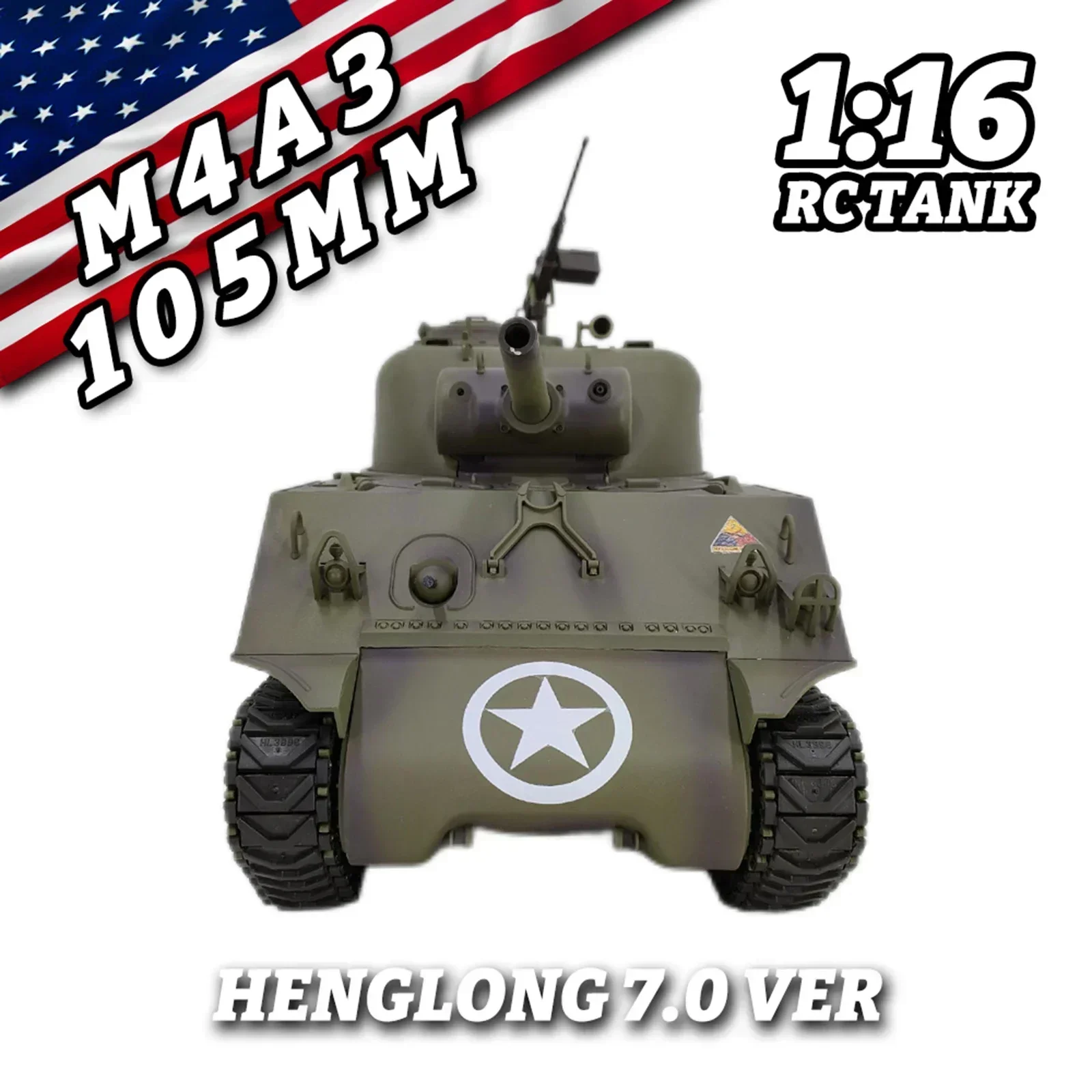 American Remote-Controlled Tanque Militar, 3898-1, Gun Barrel, Telescópico, Multifuncional, Combate, RC, Competitivo, Toy Gift, M4a3, 1:16