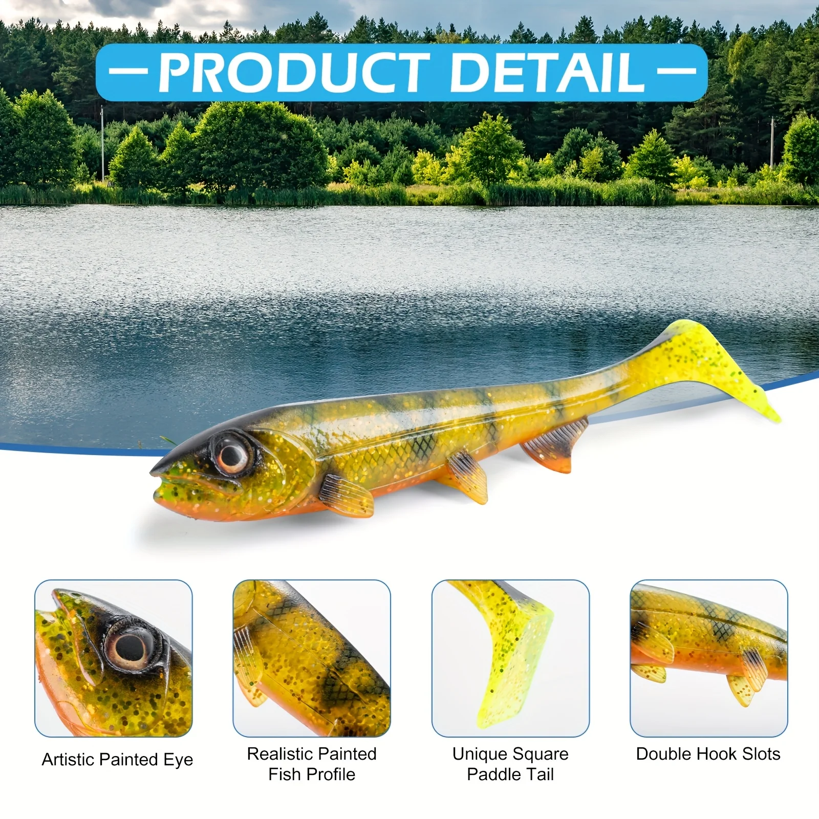 

Goture Soft Fishing Lures 14cm/18cm Paddle Tail Realistic Painted Eye Double Hook Slots Fishing Bait Freshwater Saltwater Tackle