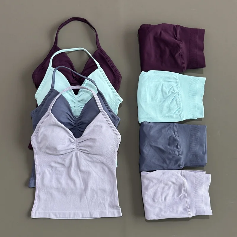 2 Piece HISTELLO Women Gym Yoga Set Tank Tops High Waist Scrunch Yoga Leggings Fitness Clothes Workout Sets Gym Suit Activewear