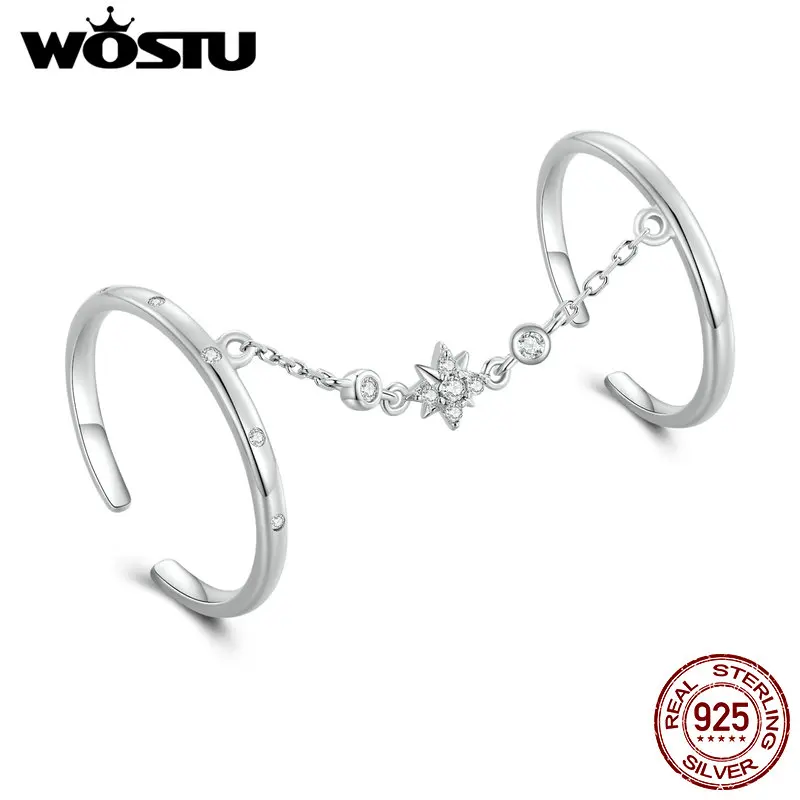 WOSTU 100% 925 Sterling Silver Chain Double Open Ring with O-chain for Women Original Jewelry Luxury Date Anniversary Party Gift