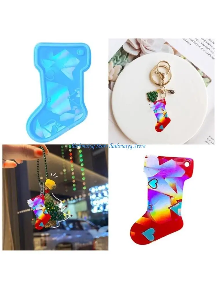 

573B Jewelry Casting Mold Christmas Stocking Silicone Mold Resin Mold for DIY Keychains Earring Pendant Making
