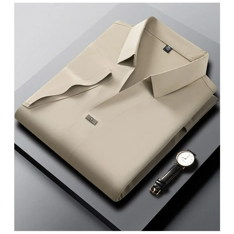 Men's Short-sleeved Polo Shirt Without Trace Men's Summer Ice Silk Middle-aged Half-sleeved Mulberry