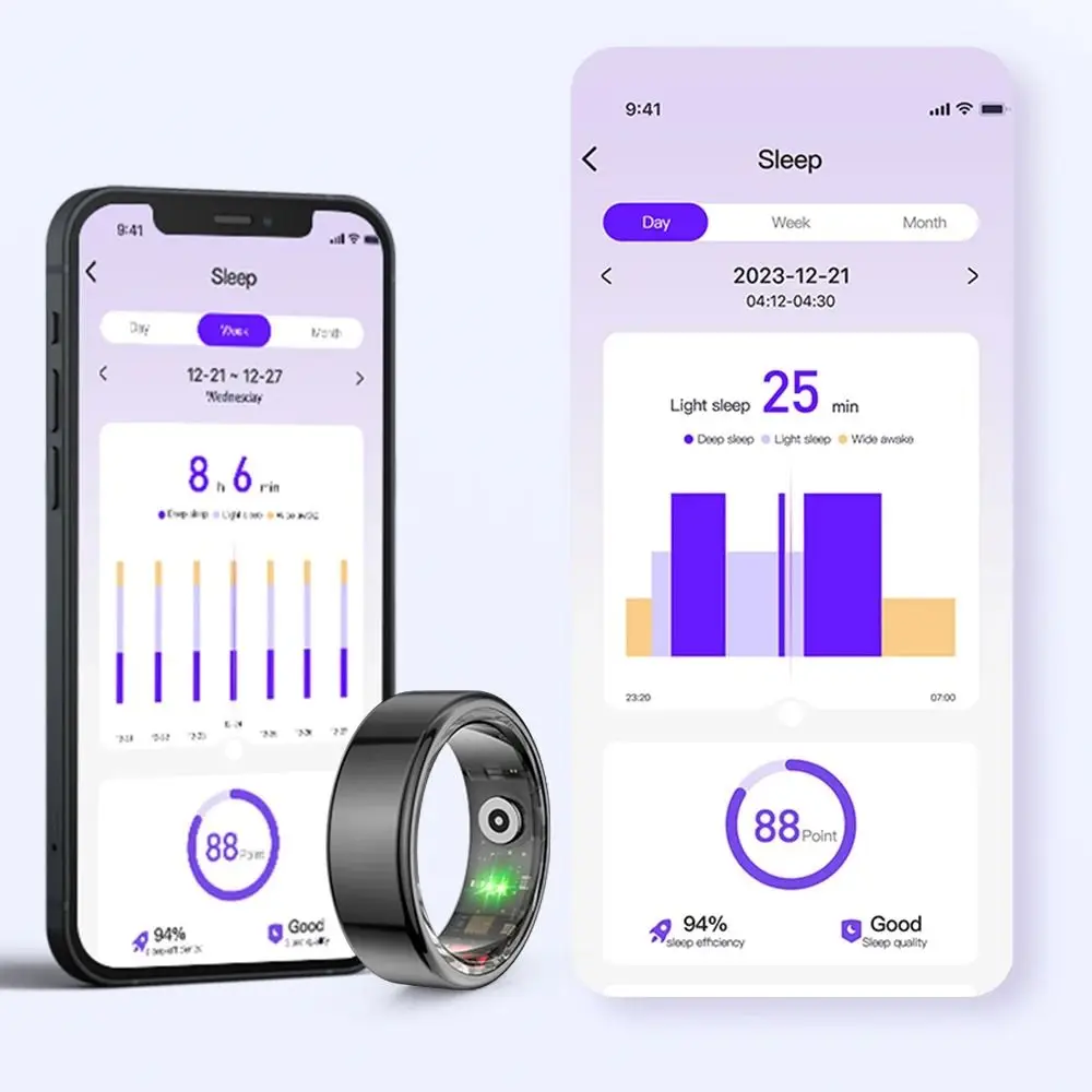 Sleep/Step Tracker Smart Health Rings IP68 Waterproof Steel Shell Fitness Tracker Finger Ring Comfortable Wearable