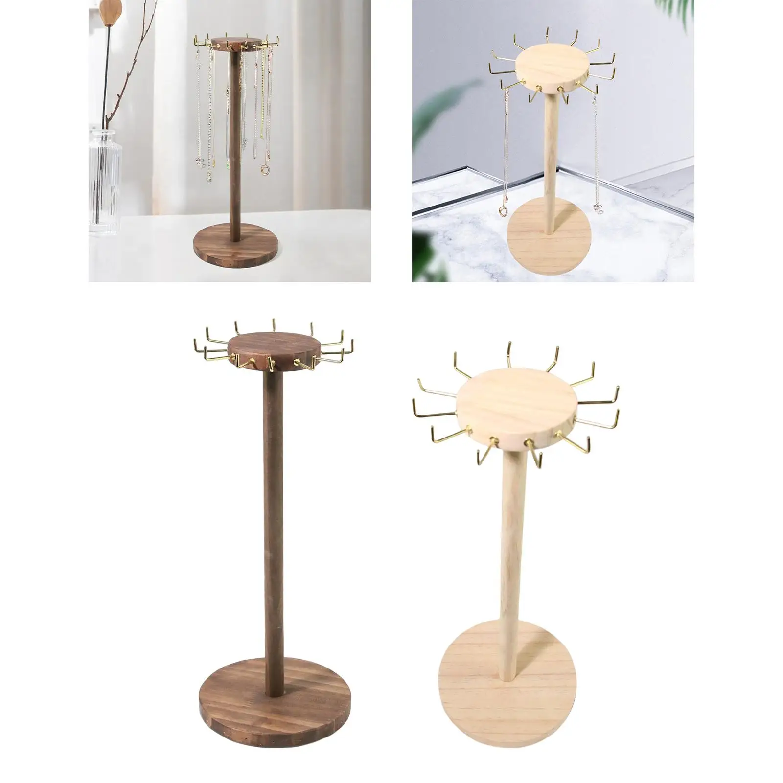 12 Hooks Necklace Jewelry Stand Holder Multipurpose Storage Photography Props Wooden Home Decoration for Women Bracelet Necklace