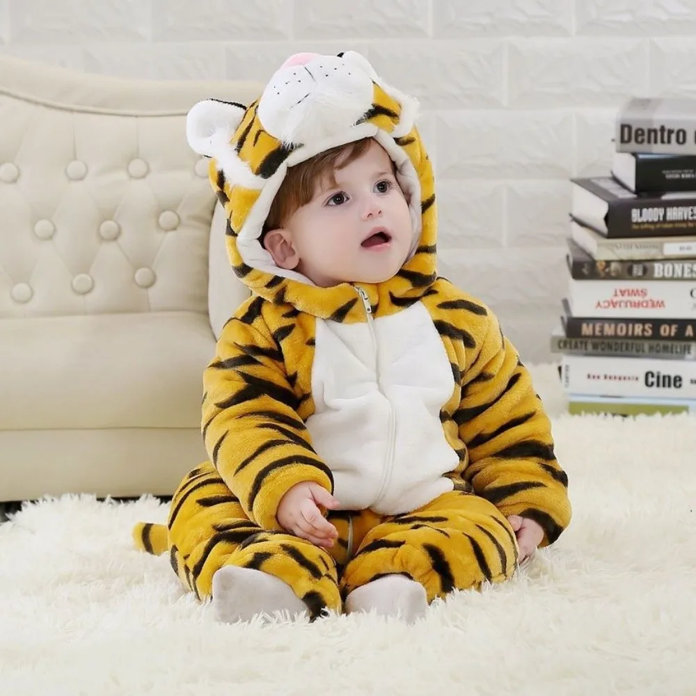 NEW Halloween Theme One-Piece Pajamas Flannel Soft Warm Dinosaur Pajamas Tiger Panda Hooded Onesie Party Decor