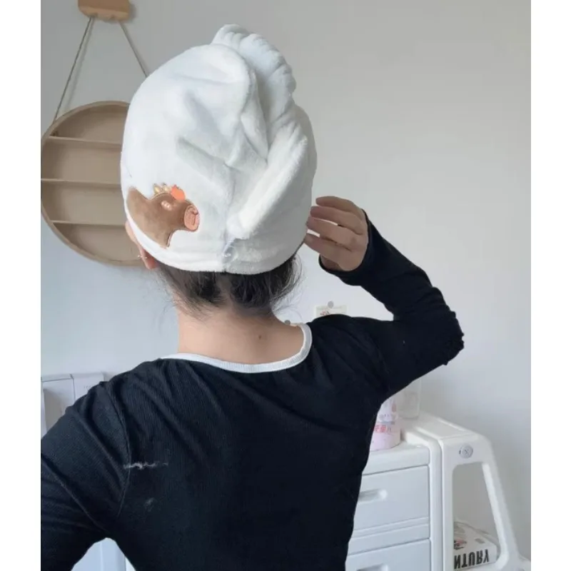 Cute Cartoon Capybara Plush Dry Hair Cap Super Absorbent Quick Dry Coral Velvet Shower Cap for Women Kids Kawaii Hair Towel