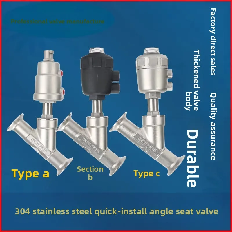

1/2" to 2" Stainless steel Tri-Clamp Ends Y Shaped Pneumatic Angle seat valve high temperature Actuated Steam Gas Oil Water