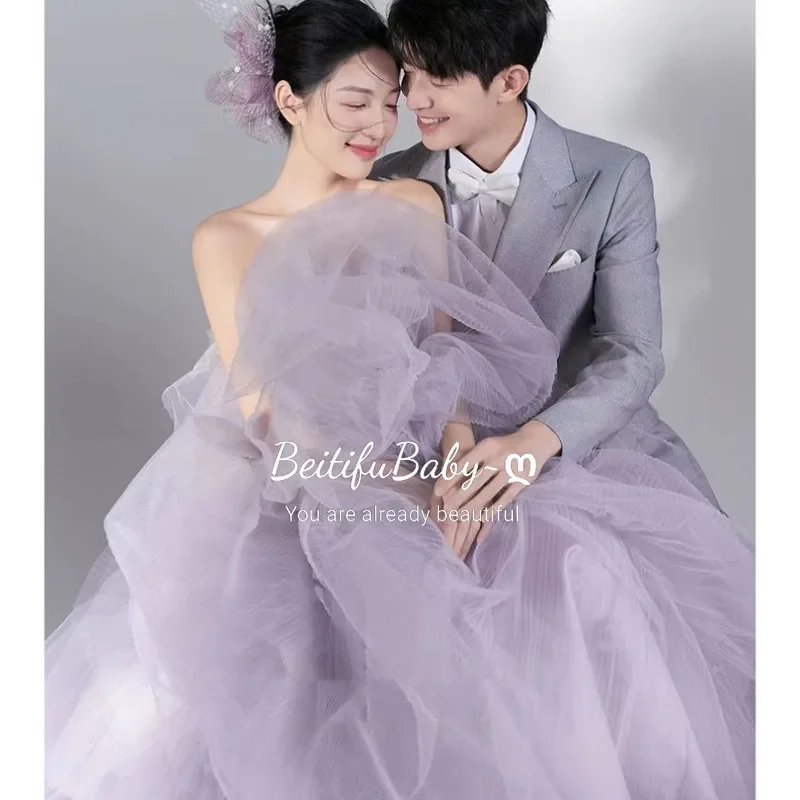 Customized Palace Style Women's Wedding Dress Strapless Off The Shoulder Tiered Ball Gown Evening Dresses for Women Vestidos