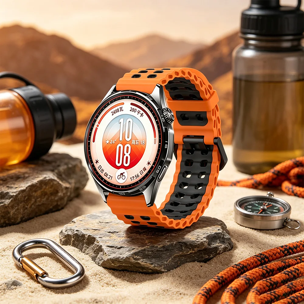 22mm Ocean Silicone Strap For Huawei Watch 5 GT7-6 Pro 46mm Ultimate 2 Adjustable Watchband For Amazfit Bip 6 5 Max Balance 3 2