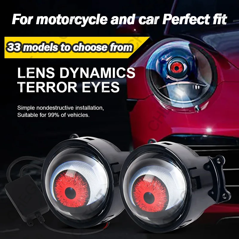 

33 mode 12V Dynamic Devil Eyes LED Car Lights 3 Inch Remote Control Eyes Retrofit Kits Headlight Accessories Bi Led Lenses