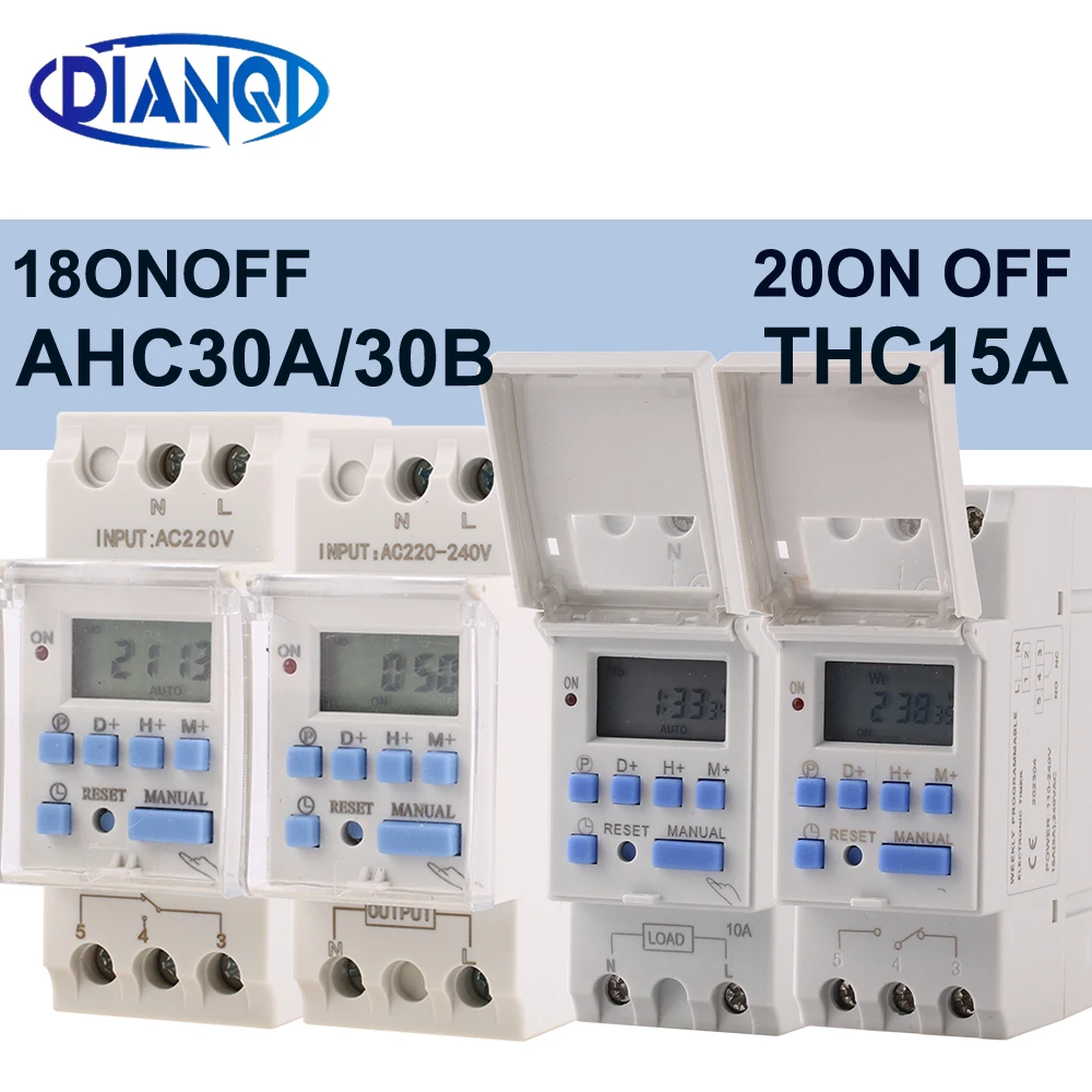 THC 15A 30A New Type Din Rail 2 wire Weekly 7 Days Programmable Digital TIME SWITCH Relay Timer Control AC 12V 24V 220V