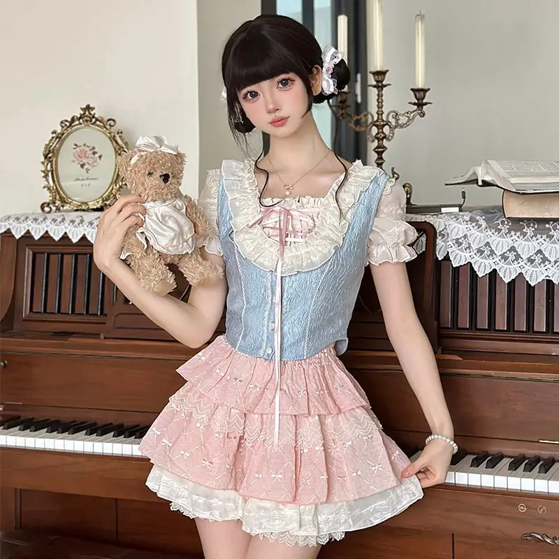 

Japan Sweet And Cute Pure Lust Fluffy Princess Dress Suit Girl Style Summer