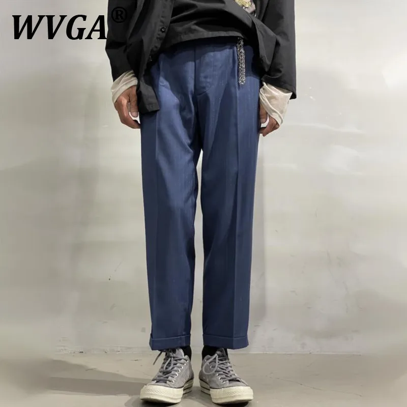 

WVGA Autumn Winter New Men's Rolled Hem Striped Design Trendy Korean Style OverSize Niche Chic Casual Suit Pants Ins Y2K W9557