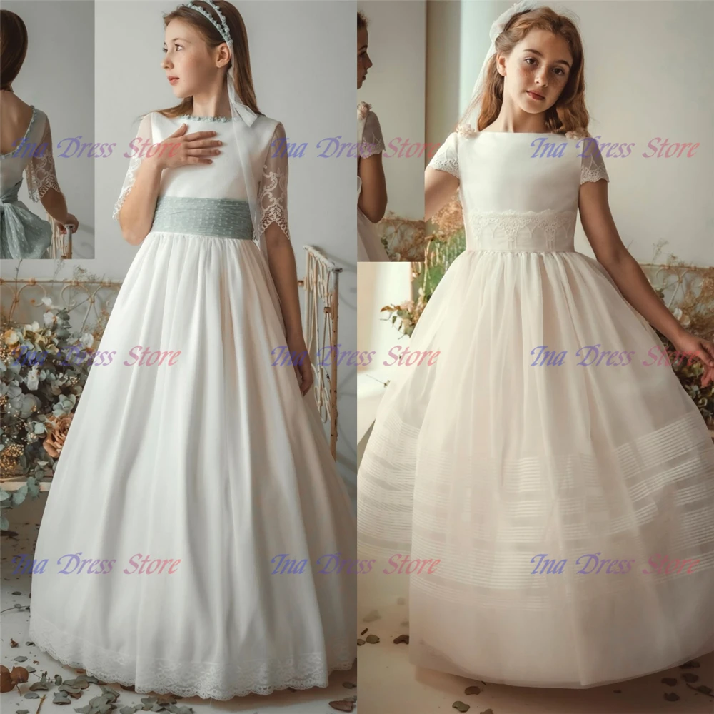 

Элегантное платье для крещения и причастия, платье с цветочным узором для девочек, атласное трапециевидное платье с бантом для детей, вечерние бальные платья на свадьбу, день рождения