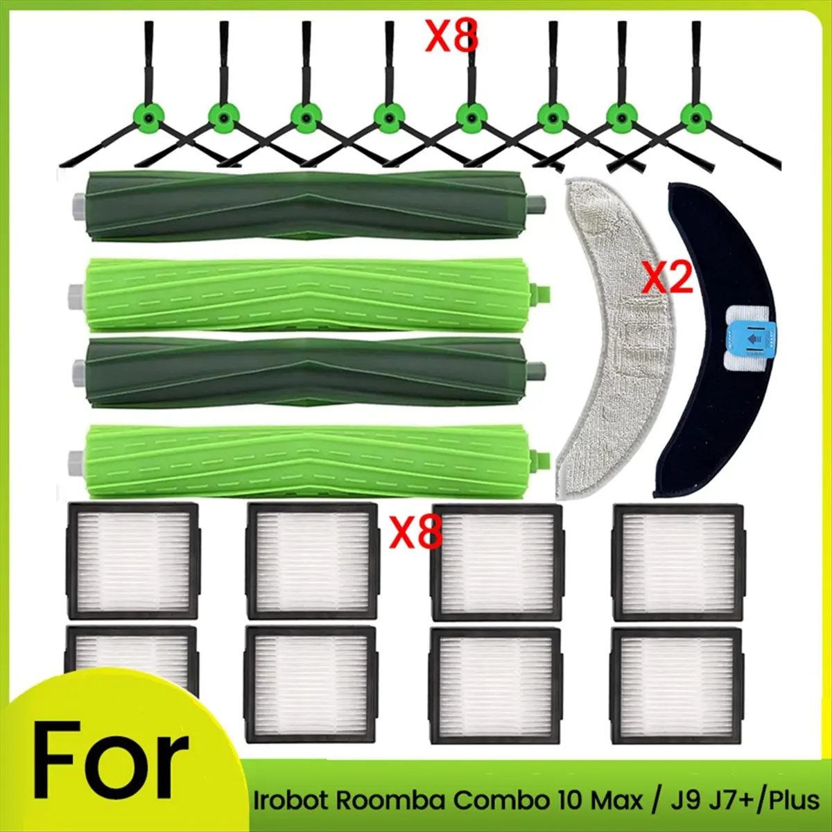 

A51U For IRobot Roomba Combo 10 Max J9 J7+/Plus Vacuum Cleaners Replacement Parts Moping Pad Side Brush Filter Roller Brush