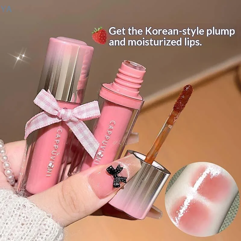[P]Cappuvini Mirror Lip Glaze Moisturizing Waterproof Forming Quickly Water Light Lip Gloss Non-Sticky Red Jelly Lipstick Makeup