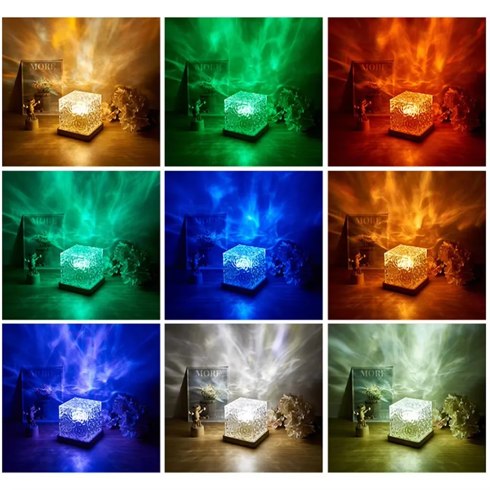 Northern Lights Ocean Wave Projector Light 16 Colors Gradual Rotating Flame Water Lamp Wave LED Night Light with Remote Control