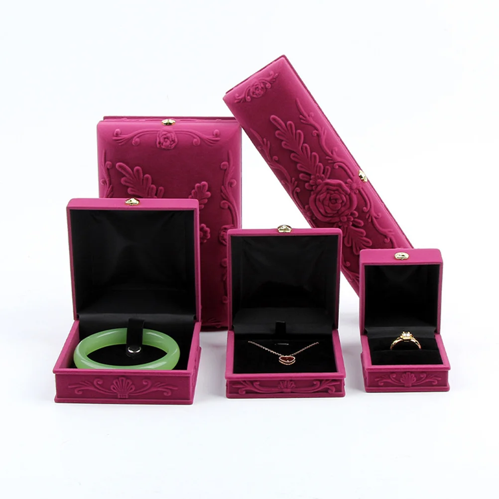 

Jewelry Storage Case Display Box for Gifts ganizer Embossed Rose Design Rosy Flocking Durable Travel Size Jewelry Box Present