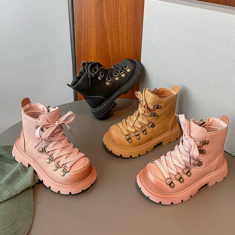 

Детские полусапожки для девочек и мальчиков, осень-зима 202, новая мода в корейском стиле, нескользящая универсальная подиумная обувь на мягкой подошве