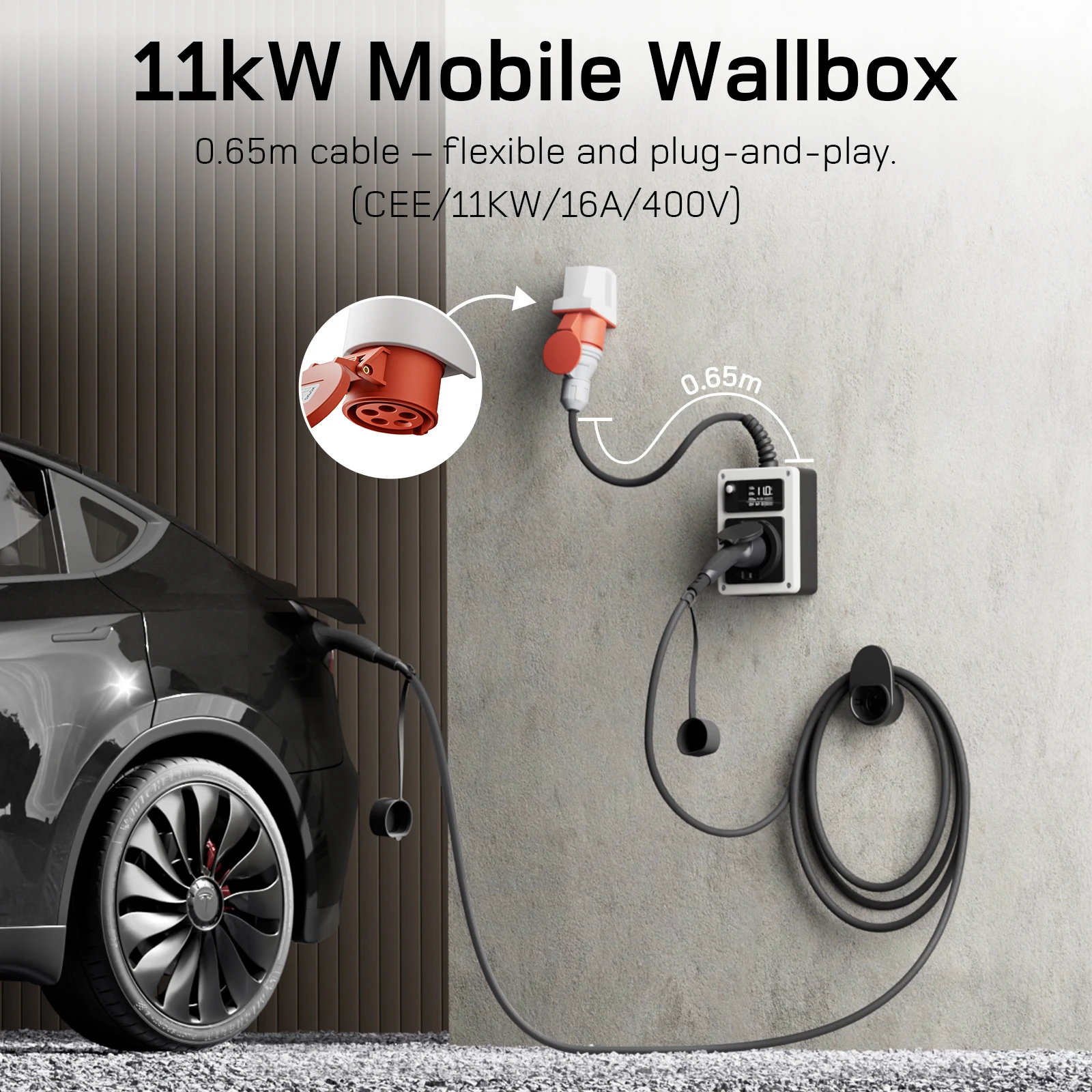 dé Wallbox with App 11kW 22kW CEE to Type 2 Socket EV Charger 16A 32A 3Phase RFID Control Electric Vehicle Charger