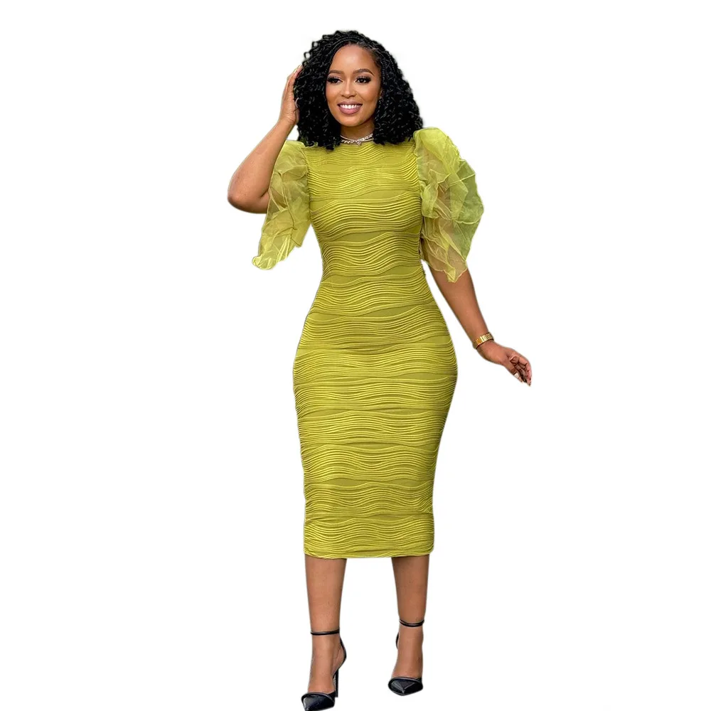 Dashiki African Dresses for Women 2024 Autumn African Short Sleeve Polyester Party Evening Midi Bodycon Dress African Clothes