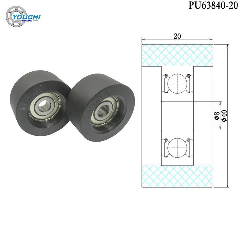 

5 шт. 8x40x20 ролики с полиуретановым покрытием PU63840-20 92A твердость с высокой нагрузкой бесшумные раздвижные двери полиуретановые подшипниковые шкивы 8*40*20