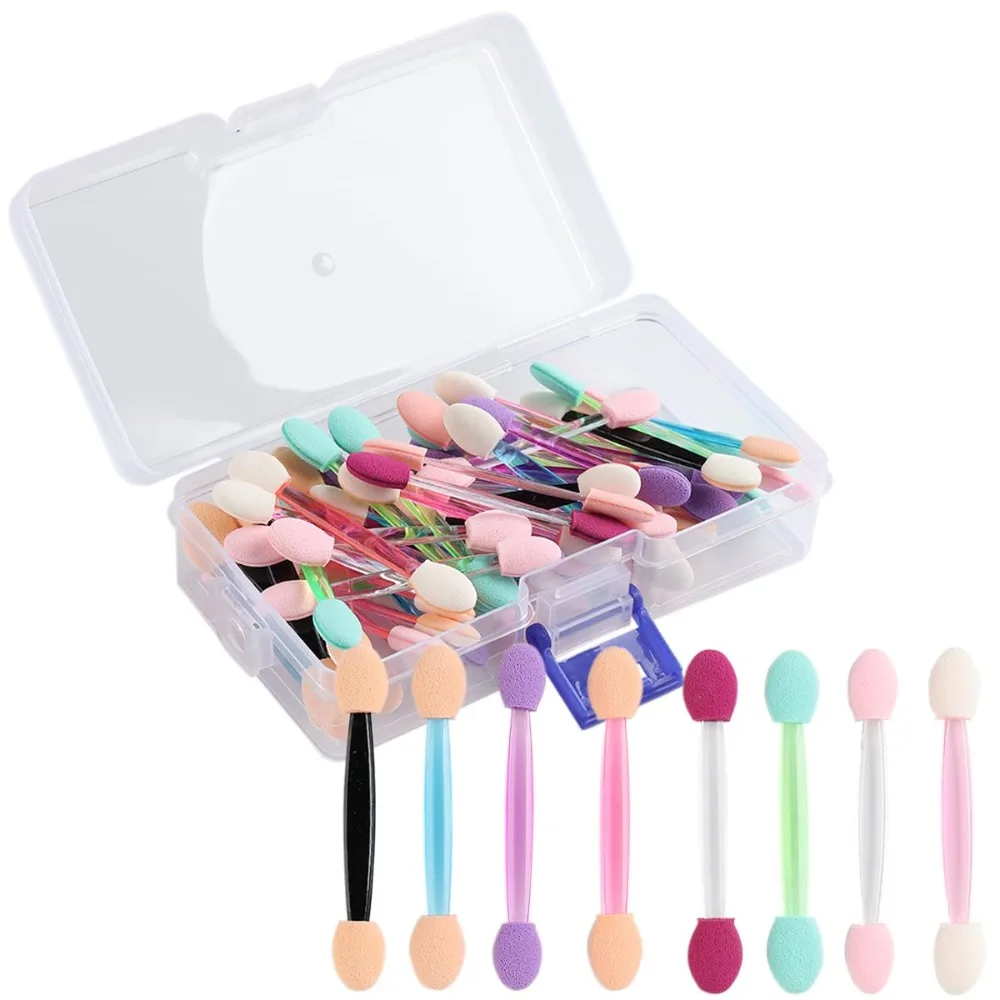Fcozpjk 50PCS Chrome Nail Powder Applicator Brushes With Storage Box | Disposable Sponges Applicators for Nail Glitter Powder Pigment Pen Nail Art Applicator Tools Eyeshadow Makeup Brushes
