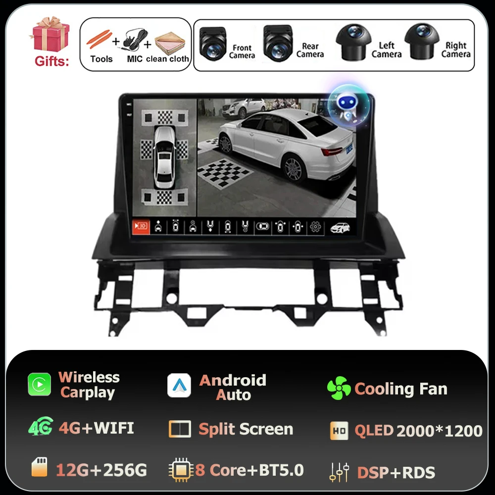 Scherm QLED Carplay Auto Voor Mazda 6 2002 2003 2004 2005 2006 2007 2008 Android 16 Autoradio Multimedia Video speler GPS WIFI 4G