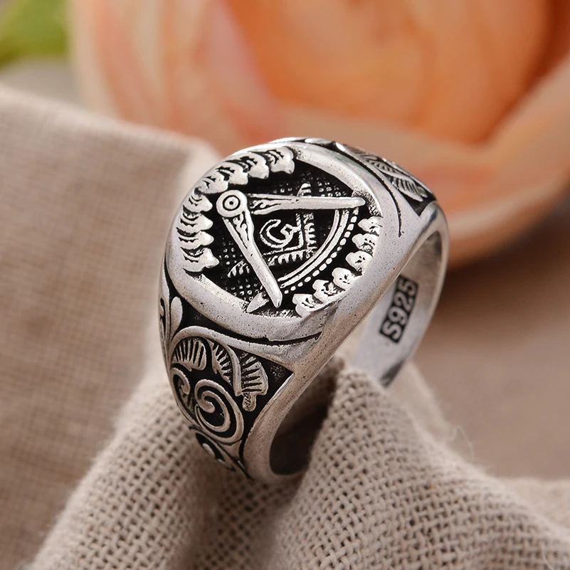 Original Design Freimaurer Logo Retro Thai Silber Unisex Ringe Promotion Schmuck Für Frauen Männer Günstige Geschenke – Detail 2