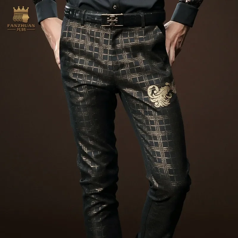 fanzhuan Free Shipping men\'s male fashion casual 2017 New pants trousers high-end autumn man black lattices 518033 Court