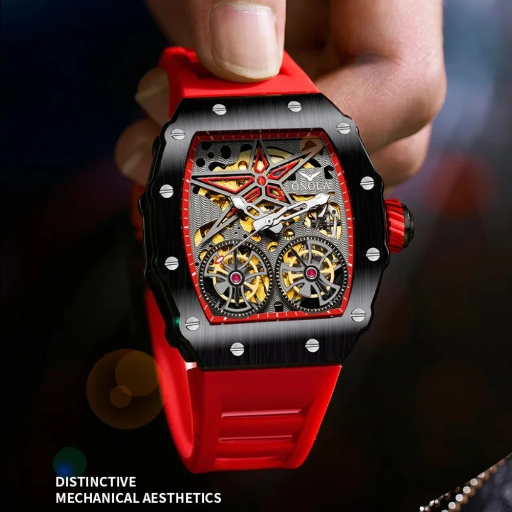 

ONOLA 6829 Watches for Men Double Tourbillon Hollow Waterproof Luminous Fully Automatic Mechanical Men's Watch Montres Hommes